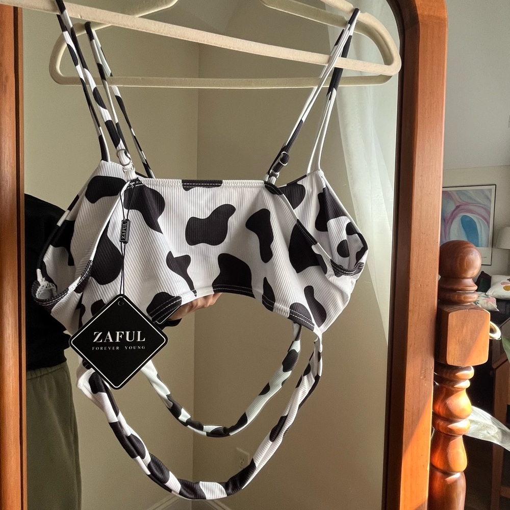 Plus Cow-print Bikini Top